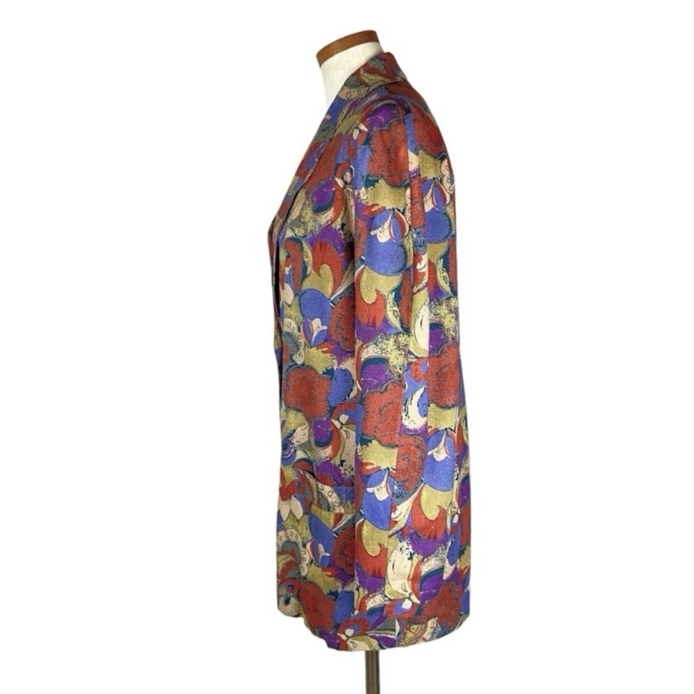 Vintage La Fleur Raw Silk Abstract Floral Blazer Sz M - Picture 6 of 12